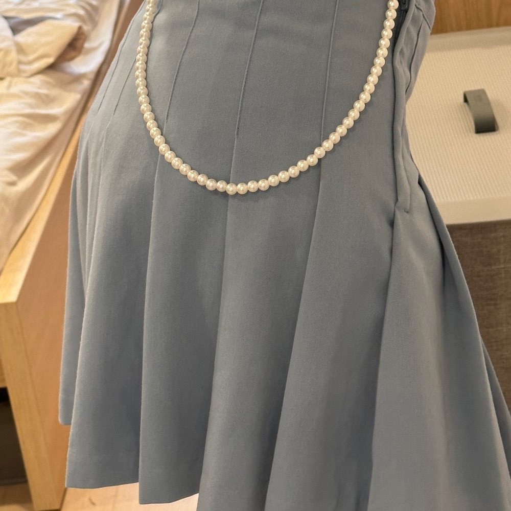 Powder Blue🩵w/ Pearls Pleated Schoolgirl Skirt